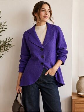 Spanner Purple Soft Knit Jacket Cardigan Curved Hem